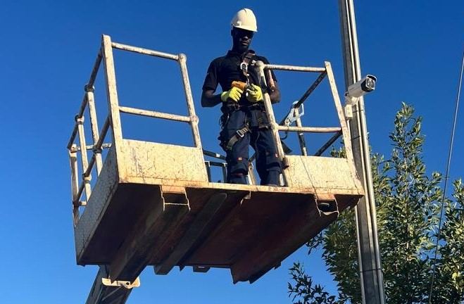 Elevated platform work for pole-mounted camera